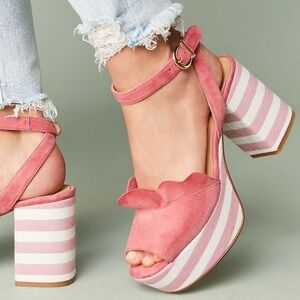 Anthropologie Pink and White Striped Platform Heels